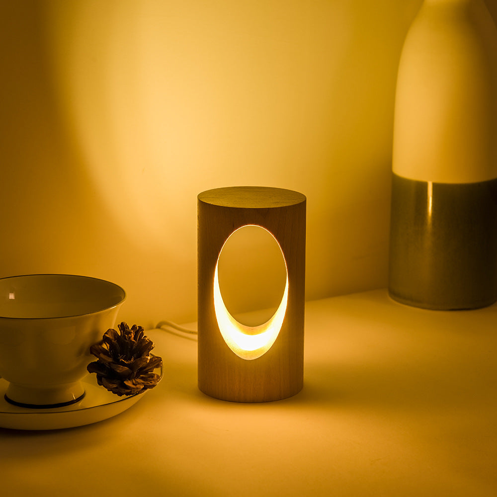 Japanische Massivholz rechteckige Säulen-LED Nachttischlampe USB Tischlampe