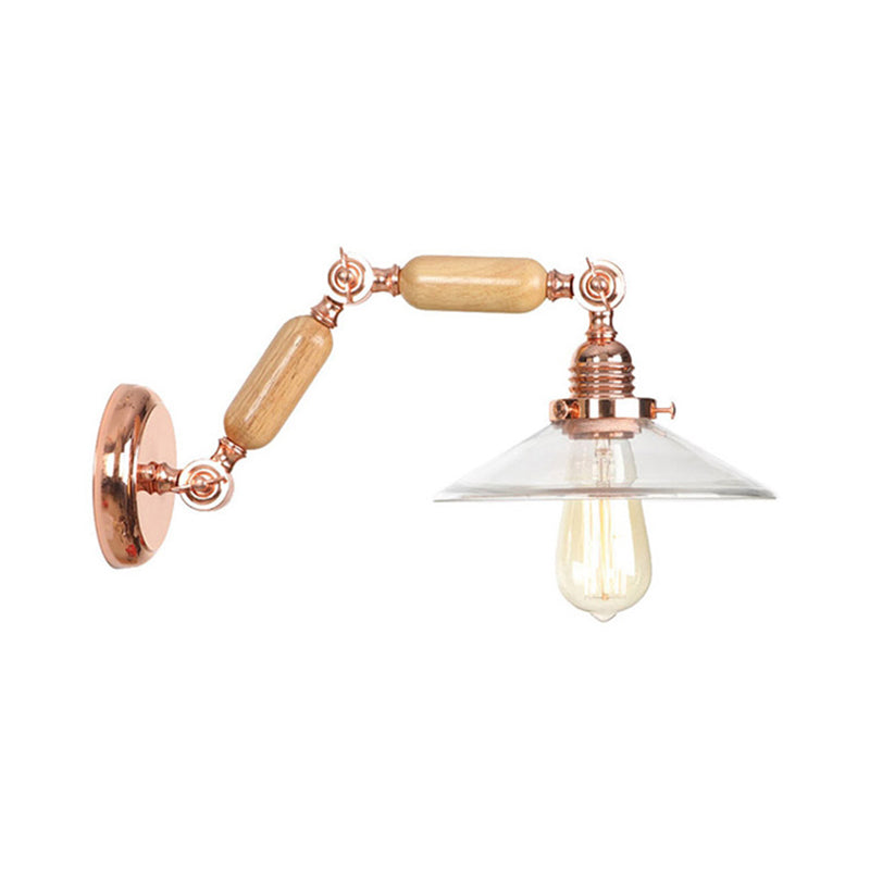 Klare Glas Holz Wandlampe Kegel 1-Licht Industriewandlampe mit ausziehbarem Arm