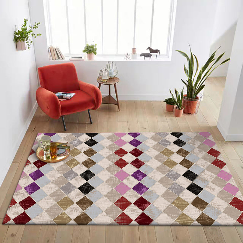 Bunter Schlafzimmerteppich Moderner geometrischer Diamantmusterbereichsteppich Polyester schmutzabweisender Teppich