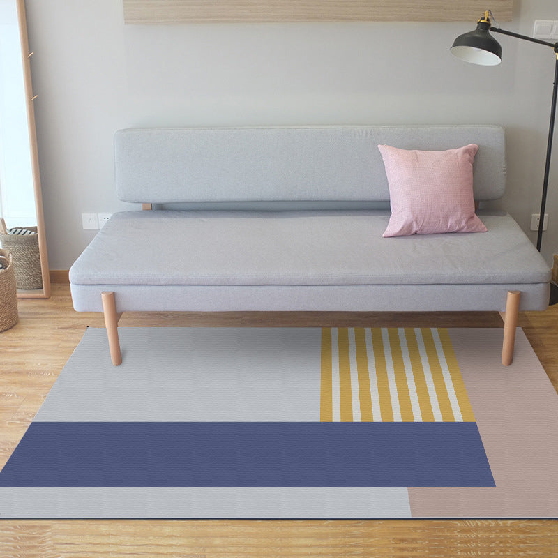 Einfacher moderner Teppich in Grau und Blau mit Farbblockmuster Teppich Polyester haustierfreundlicher Teppich für die Wohnkultur