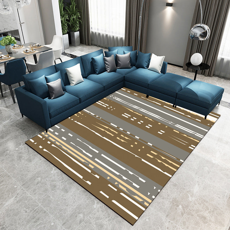 Nordic Modern Teppich in Braun mit abstraktem Streifenmuster Teppich Polyester haustierfreundlicher Teppich für die Wohnkultur