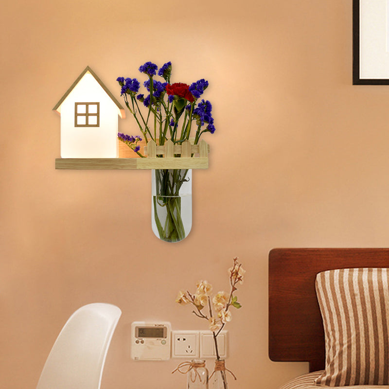 Holz Haus Wandlampe Industrie Creme Glas 1-Licht Restaurant LED Wandleuchten, Links/Rechts