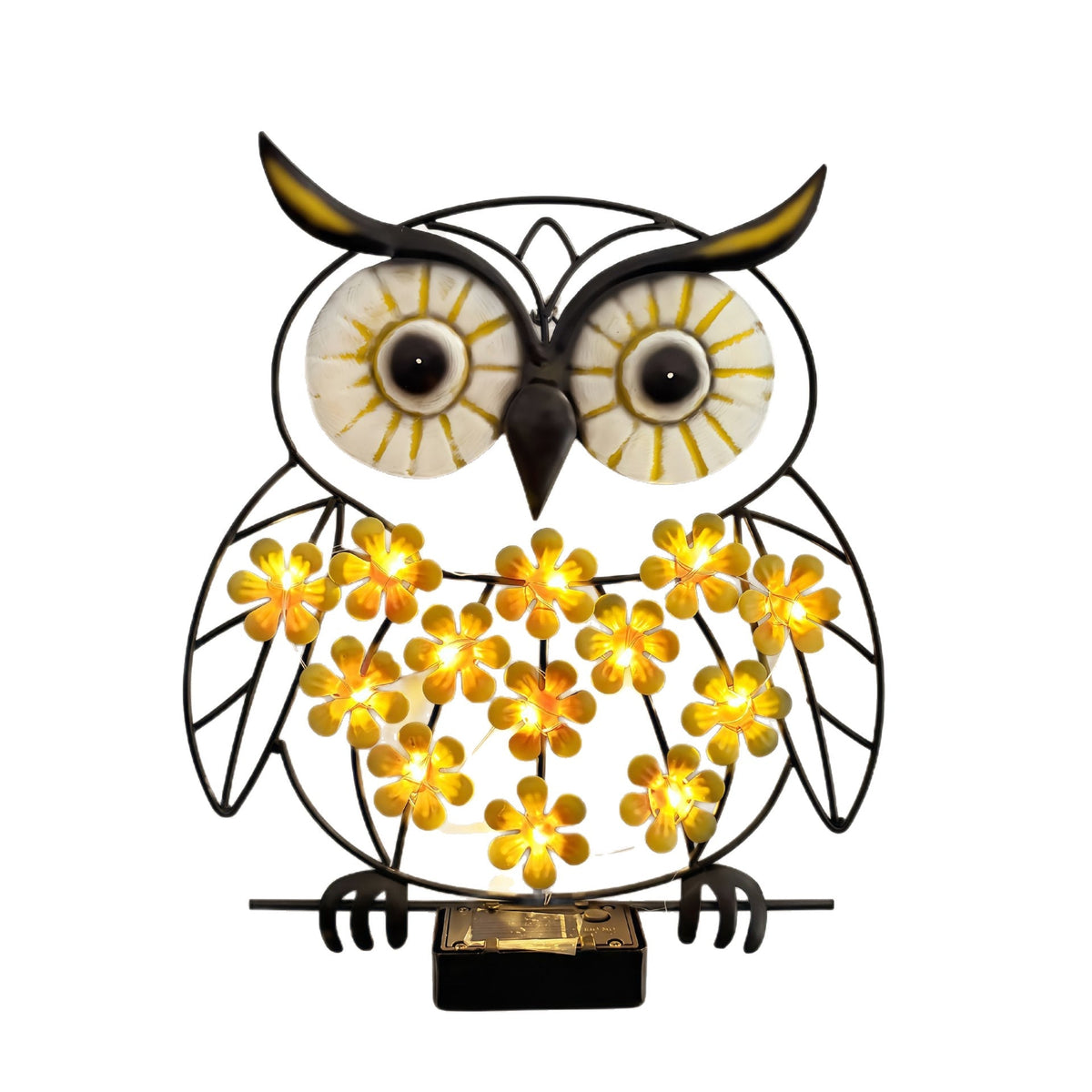 Metall Eule Wandkunst mit solarbetriebenen LED-Blumenlichtern und Eisenrahmen Heim Zeile