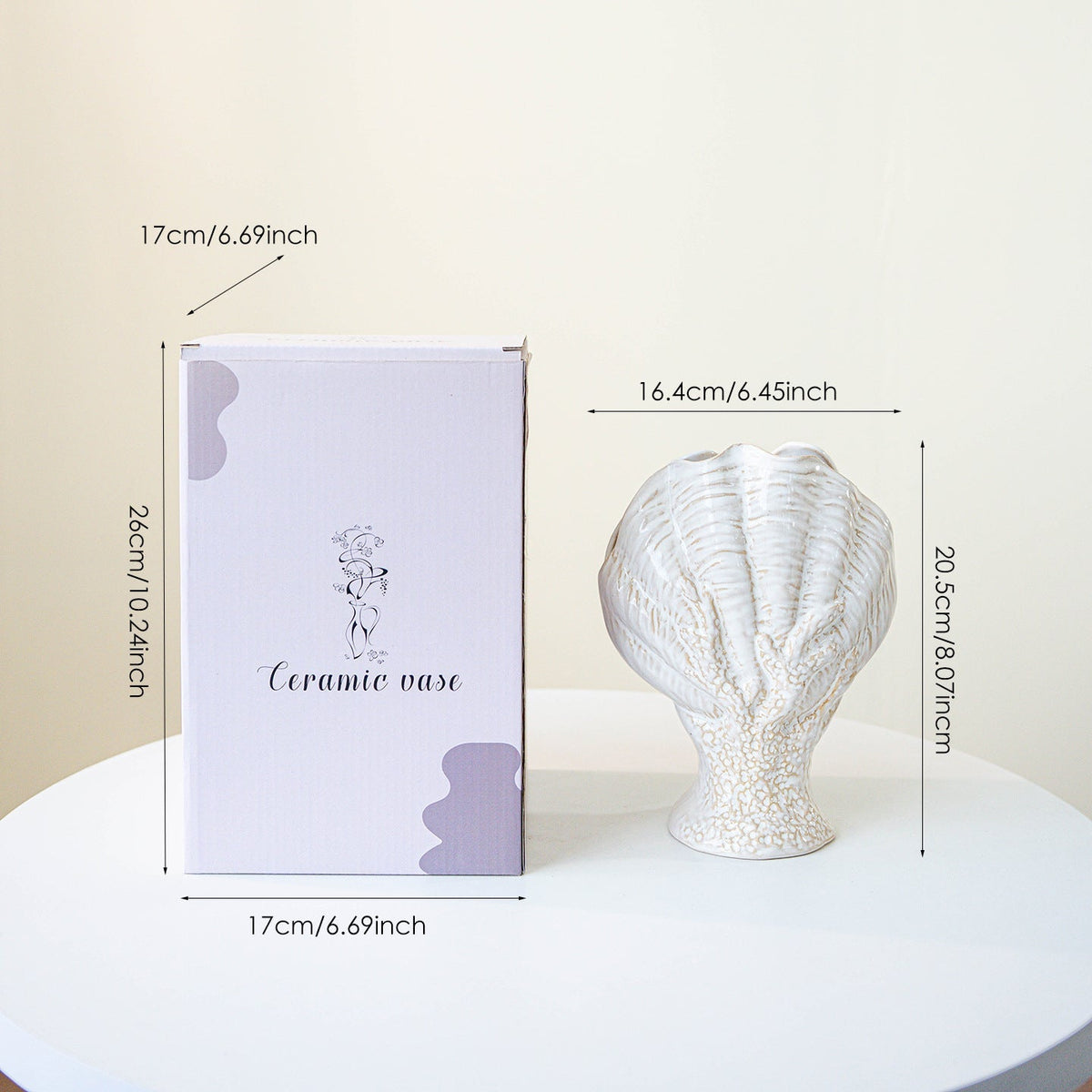Gravierte glasierte Keramikmuschel Tischvase Skulptur