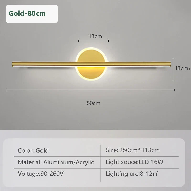 Heim Zeile | LED Wandleuchte LineaLux | Schwarz & Gold | 40/60/80 cm | Warm, Kalt & Dreifarbiges Licht | Moderne Spiegel & Wandbeleuchtung