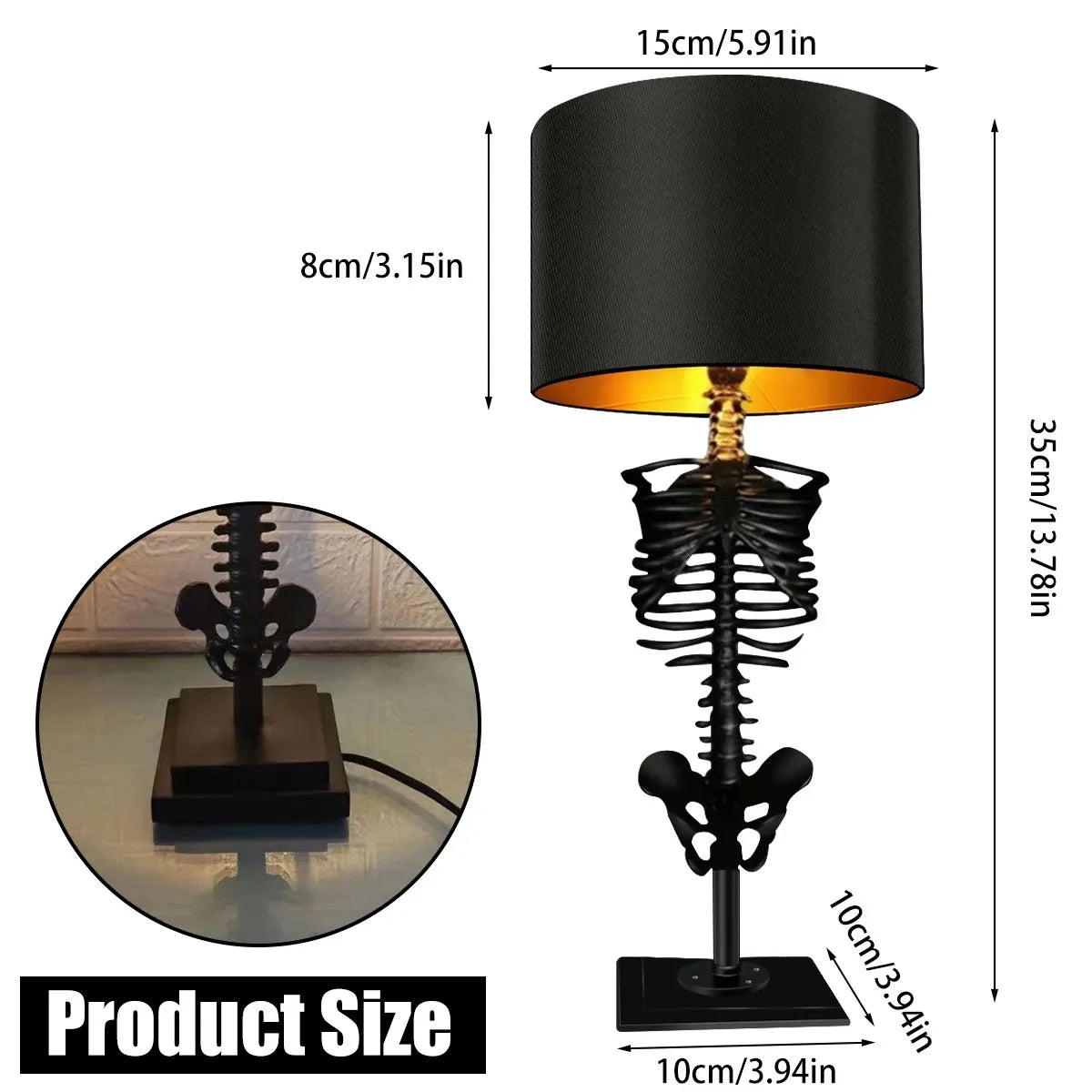 Handgefertigte gotische Skelett-Tischlampe