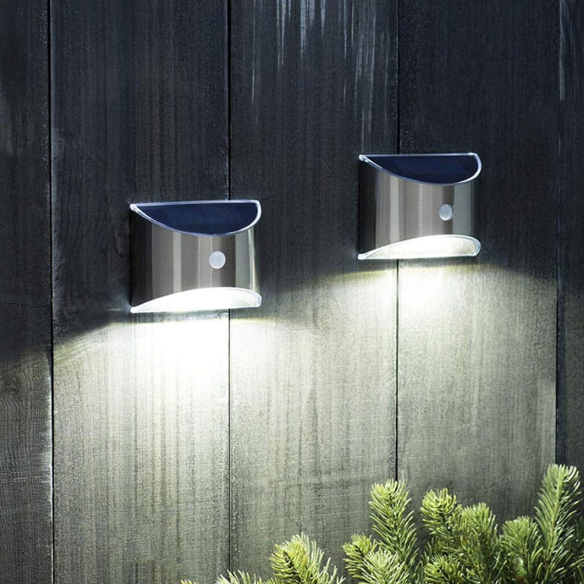 LED Solarzellen-Wandleuchte (Downlight), 2 Stück. Edelstahl