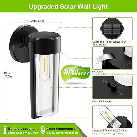 Solar-Wandlichter Solarbetriebene Decklichter, Automatisches Ein/Aus Wasserdichte Solar-Außenlichter Wandmontierte Solar-Dekorationslichter für Wandzaun Terrasse Pfosten Garten Veranda