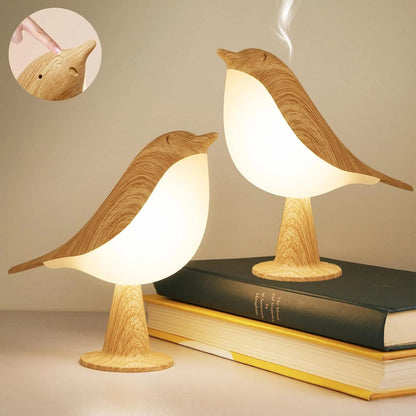 Touch-Control Holz Vogel Nachtlicht - Wiederaufladbare LED Schreibtischlampe