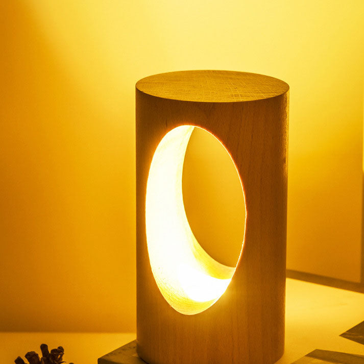 Japanische Massivholz rechteckige Säulen-LED Nachttischlampe USB Tischlampe