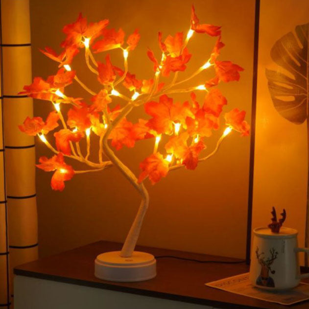 Zeitgenössische kreative Weihnachtskunst Kunststoff Ahornblattbaumlichter LED dekorative Tischlampe für das Schlafzimmer