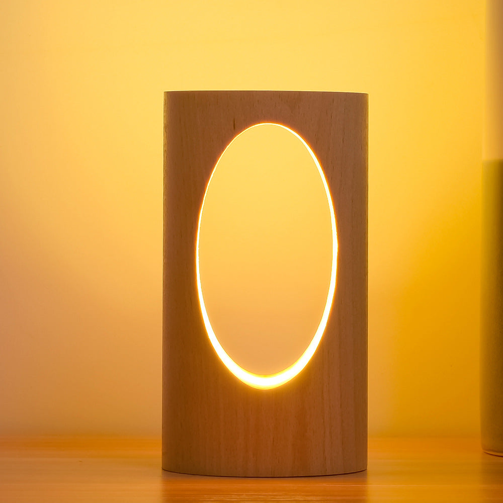 Japanische Massivholz rechteckige Säulen-LED Nachttischlampe USB Tischlampe