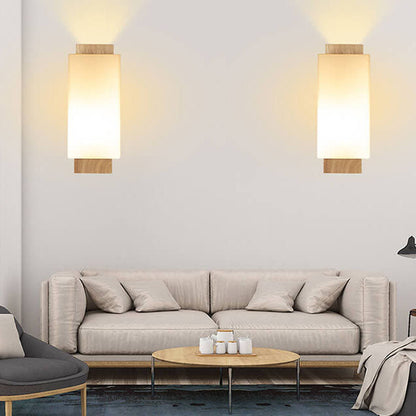 Moderner minimalistischer Massivholz-Würfel-Glas-Säule 1 Lampe Wandleuchten