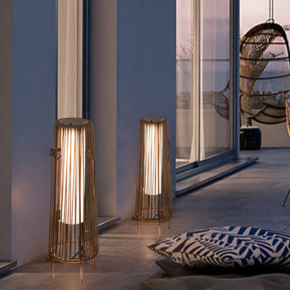 Moderne Minimalistische Solar Wetterfeste Rund Vertikal Pull Strip Eisen Rattan LED Stehlampe Für Outdoor Terrasse