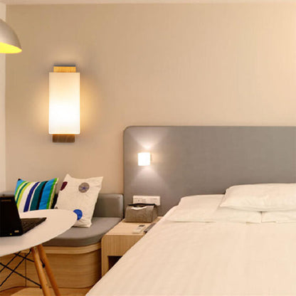 Moderner minimalistischer Massivholz-Würfel-Glas-Säule 1 Lampe Wandleuchten