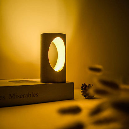 Japanische Massivholz rechteckige Säulen-LED Nachttischlampe USB Tischlampe