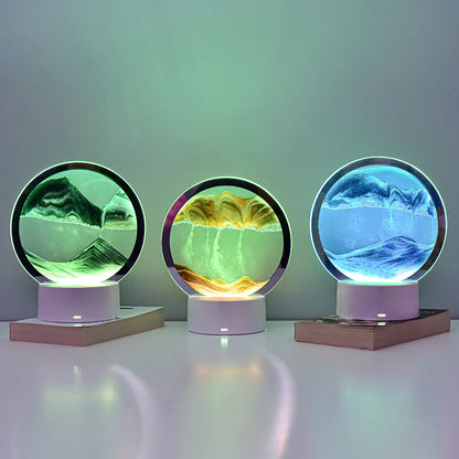 Kreative runde Sanduhr Quicksand 3D LED Nachttischlampe Tischlampe