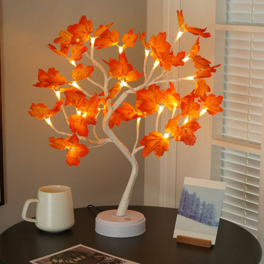 Zeitgenössische kreative Weihnachtskunst Kunststoff Ahornblattbaumlichter LED dekorative Tischlampe für das Schlafzimmer