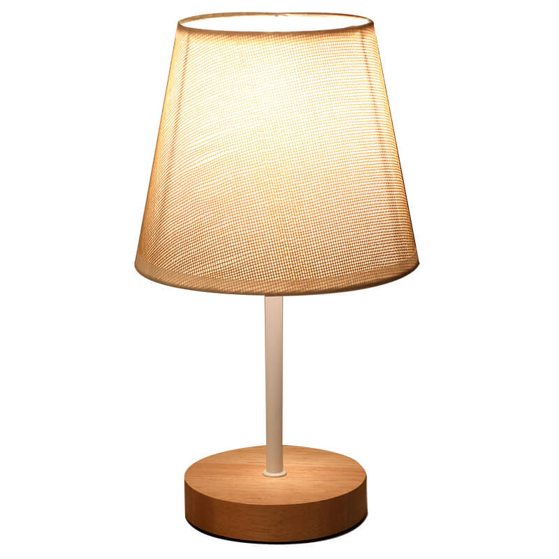 Nordic Vintage Stoff Cone Massivholz LED Tischlampe