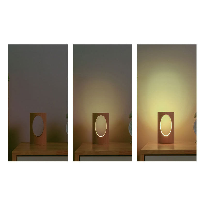 Japanische Massivholz rechteckige Säulen-LED Nachttischlampe USB Tischlampe
