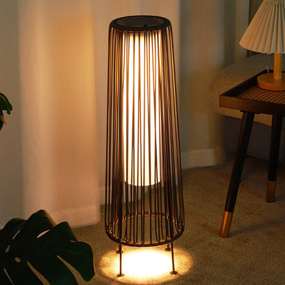 Moderne Minimalistische Solar Wetterfeste Rund Vertikal Pull Strip Eisen Rattan LED Stehlampe Für Outdoor Terrasse