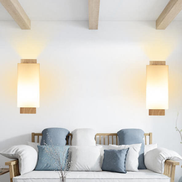 Moderner minimalistischer Massivholz-Würfel-Glas-Säule 1 Lampe Wandleuchten