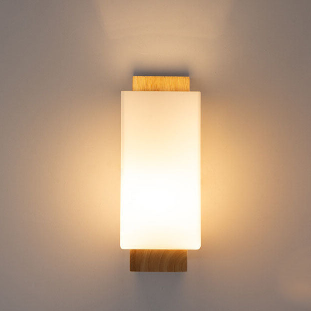 Moderner minimalistischer Massivholz-Würfel-Glas-Säule 1 Lampe Wandleuchten