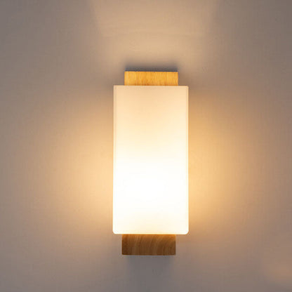 Moderner minimalistischer Massivholz-Würfel-Glas-Säule 1 Lampe Wandleuchten