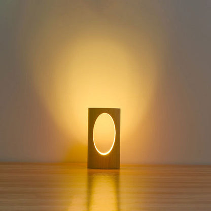 Japanische Massivholz rechteckige Säulen-LED Nachttischlampe USB Tischlampe
