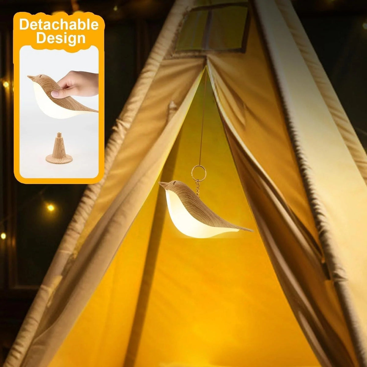 Touch-Control Holz Vogel Nachtlicht - Wiederaufladbare LED Schreibtischlampe
