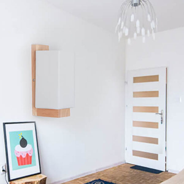 Moderner minimalistischer Massivholz-Würfel-Glas-Säule 1 Lampe Wandleuchten