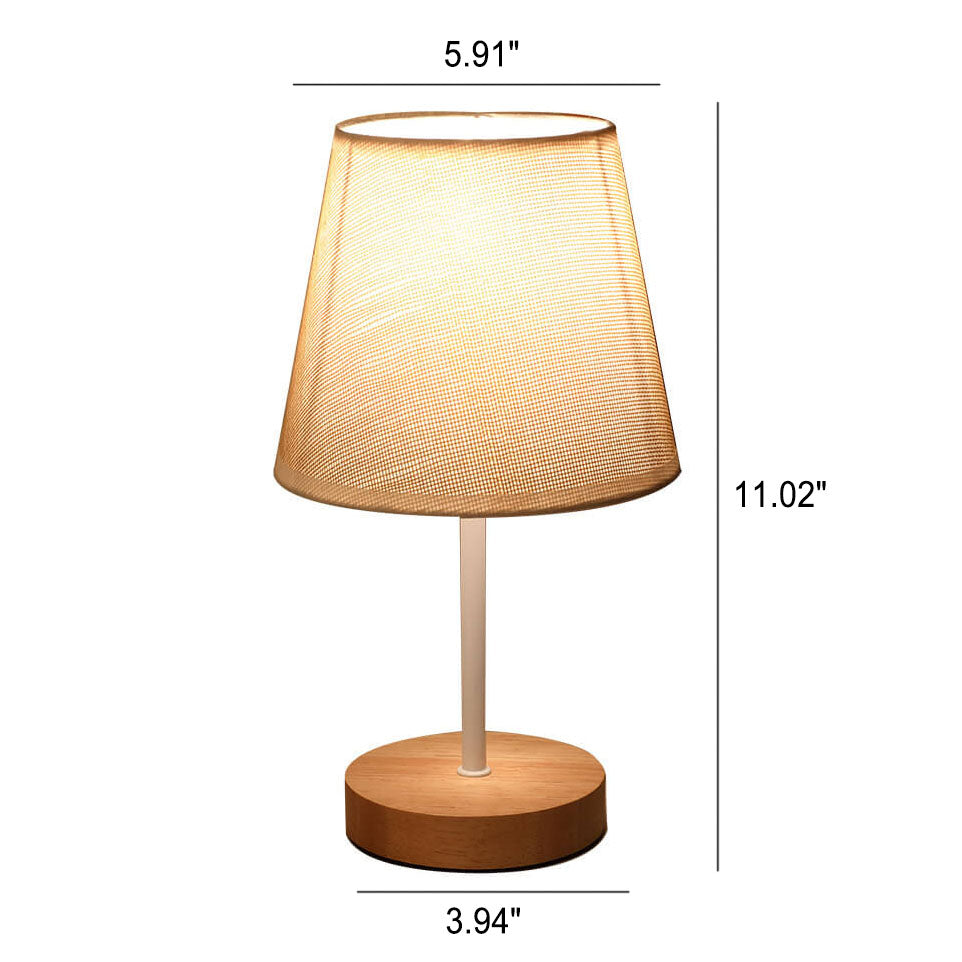 Nordic Vintage Stoff Cone Massivholz LED Tischlampe