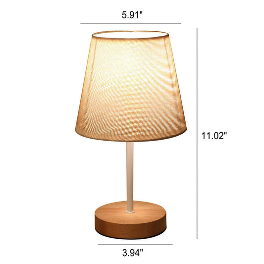 Nordic Vintage Stoff Cone Massivholz LED Tischlampe
