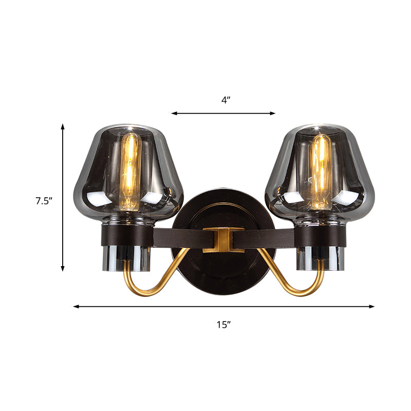 2-Licht Wandleuchte mit Pilzschirm Rauchglas Moderne Schlafzimmer Wandleuchte Beleuchtungseinrichtung
