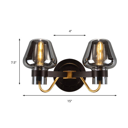 2-Licht Wandleuchte mit Pilzschirm Rauchglas Moderne Schlafzimmer Wandleuchte Beleuchtungseinrichtung