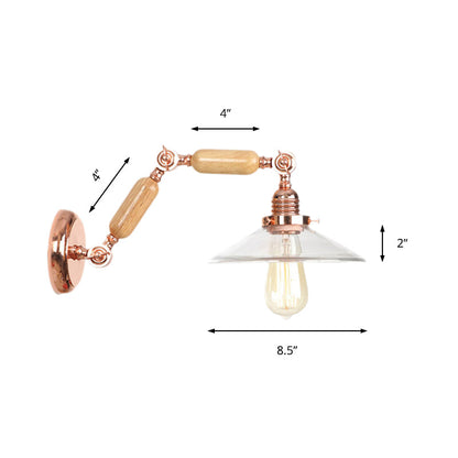 Klare Glas Holz Wandlampe Kegel 1-Licht Industriewandlampe mit ausziehbarem Arm