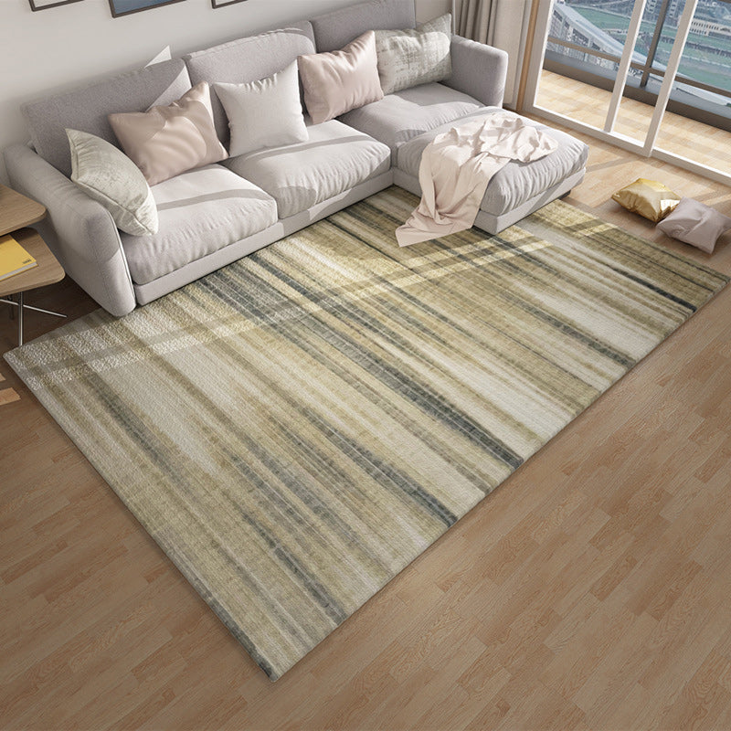 Hellebrauner moderner Teppich aus Polyester mit Pinselstrich-Streifenmuster waschbarer Teppich mit rutschfester Rückseite Teppich für das Wohnzimmer