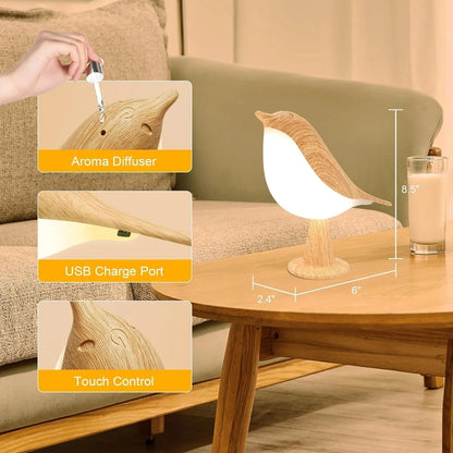 Touch-Control Holz Vogel Nachtlicht - Wiederaufladbare LED Schreibtischlampe