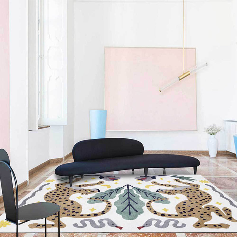 Stilvoller Tiermusterteppich grau und blau Nordic Teppich Polyester waschbar rutschfeste Rückseite Teppich für das Wohnzimmer