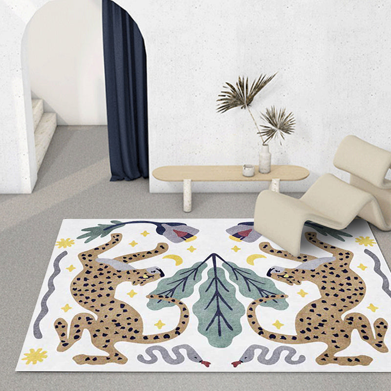 Stilvoller Tiermusterteppich grau und blau Nordic Teppich Polyester waschbar rutschfeste Rückseite Teppich für das Wohnzimmer