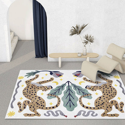 Stilvoller Tiermusterteppich grau und blau Nordic Teppich Polyester waschbar rutschfeste Rückseite Teppich für das Wohnzimmer