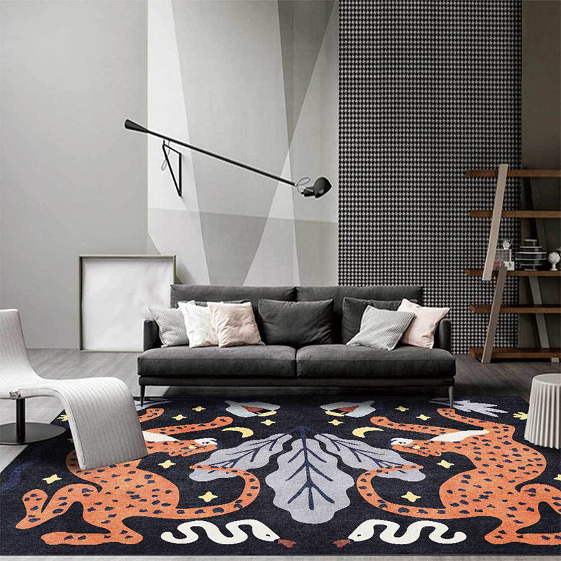 Stilvoller Tiermusterteppich grau und blau Nordic Teppich Polyester waschbar rutschfeste Rückseite Teppich für das Wohnzimmer