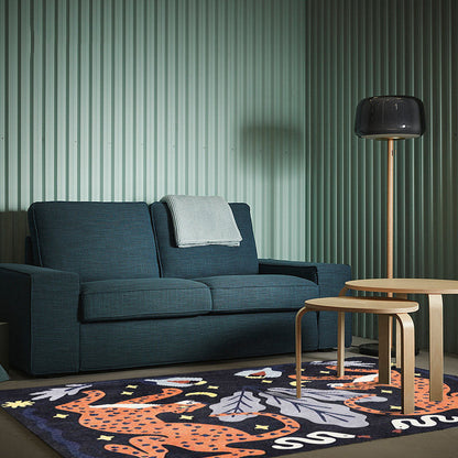 Stilvoller Tiermusterteppich grau und blau Nordic Teppich Polyester waschbar rutschfeste Rückseite Teppich für das Wohnzimmer