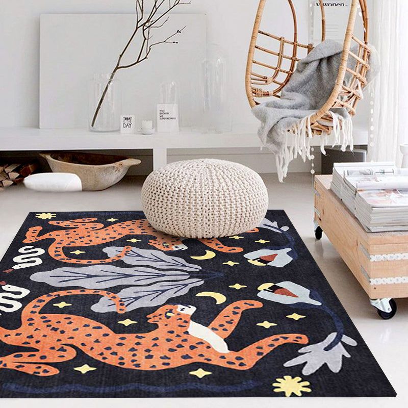 Stilvoller Tiermusterteppich grau und blau Nordic Teppich Polyester waschbar rutschfeste Rückseite Teppich für das Wohnzimmer