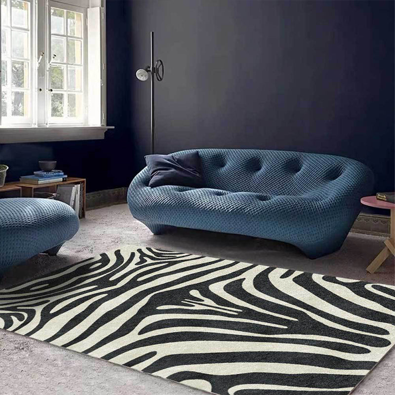 Zeitgenössischer Zebra-Streifen-Teppich Schwarz und Weiß Polyester Teppich Maschinenwaschbar Rutschfester Teppich für das Schlafzimmer