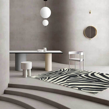 Zeitgenössischer Zebra-Streifen-Teppich Schwarz und Weiß Polyester Teppich Maschinenwaschbar Rutschfester Teppich für das Schlafzimmer