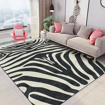Zeitgenössischer Zebra-Streifen-Teppich Schwarz und Weiß Polyester Teppich Maschinenwaschbar Rutschfester Teppich für das Schlafzimmer
