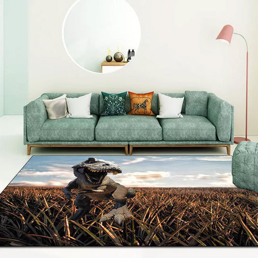 Funky Dinosaurier Muster Teppich Braun und Blau Nordischer Teppich Polyester Waschbar Rutschfeste Rückseite Teppich für das Wohnzimmer