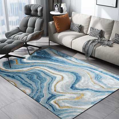 Skandinavischer moderner Teppich in blauem abstraktem Wasserwellenmuster Teppich Polyester waschbar rutschfester Teppich für Wohnkultur