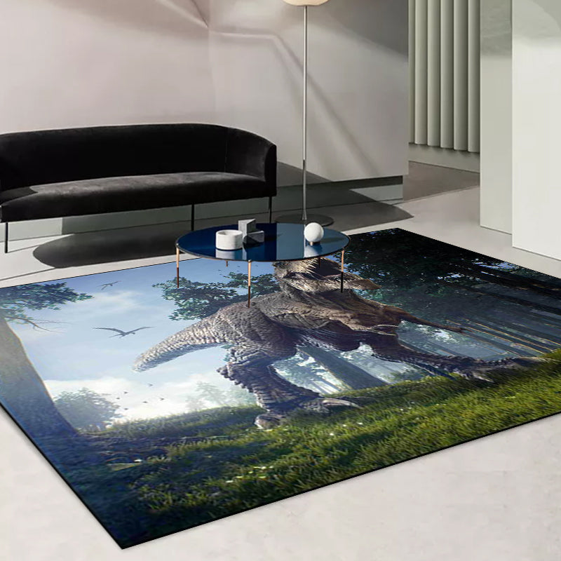 Blauer Neuheiten-Teppich Polyester Dinosaurier- und Baum-Muster Teppich waschbar rutschfeste Unterlage Teppich für das Wohnzimmer